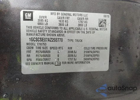 2010 Chevrolet Silverado C1500 Lt z USA, uszkodzony, nr VIN 1GCSCSE07AZ293770